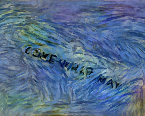 Abstract Canvas with Blue and Green Swirls and Text