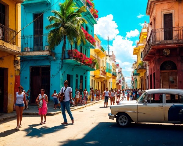 Colorful Colonial Buildings in a Vibrant Street Scene