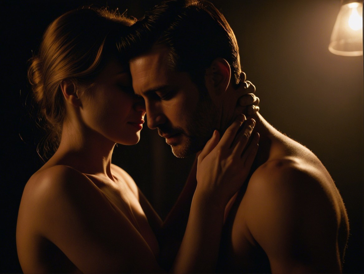Intimate Couple Embrace in Dimly Lit Setting