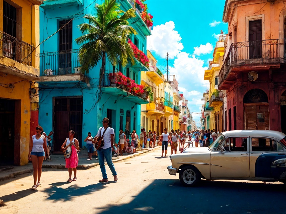 Colorful Colonial Buildings in a Vibrant Street Scene
