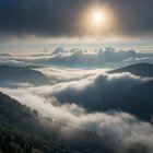 Solitary Figure on Misty Hillside at Sunrise