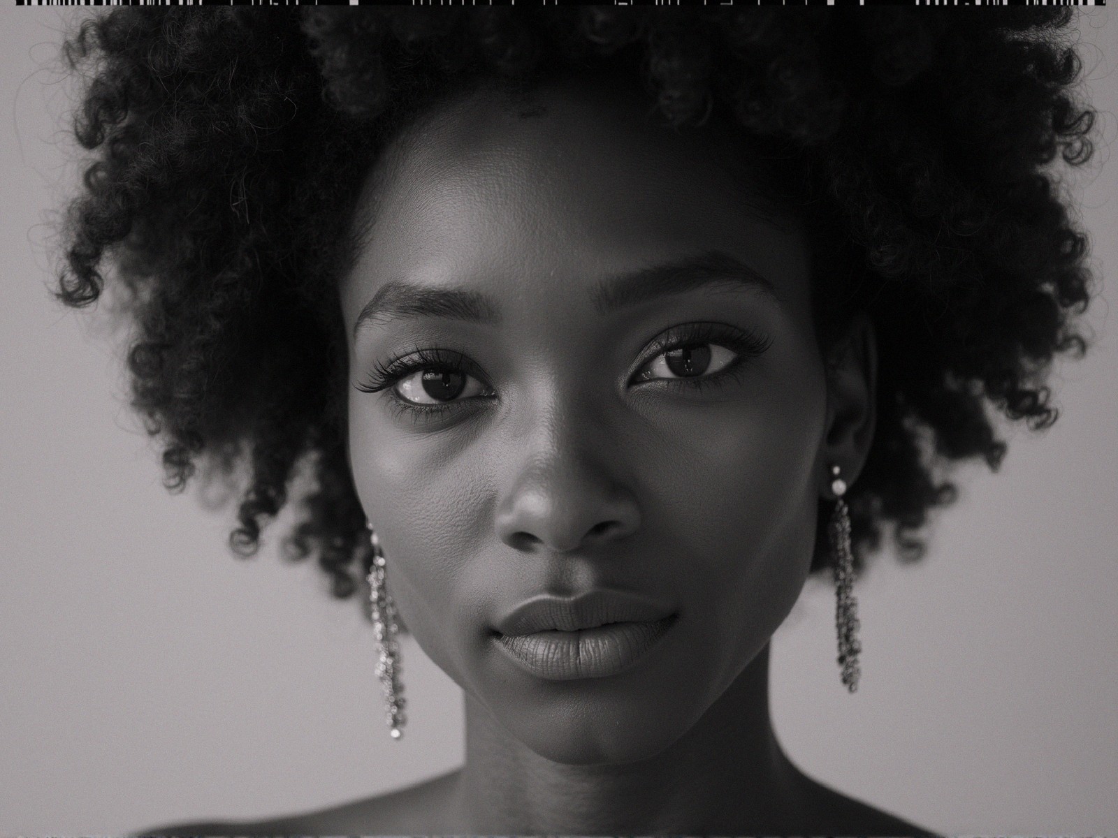 Close-Up Black and White Portrait with Striking Features