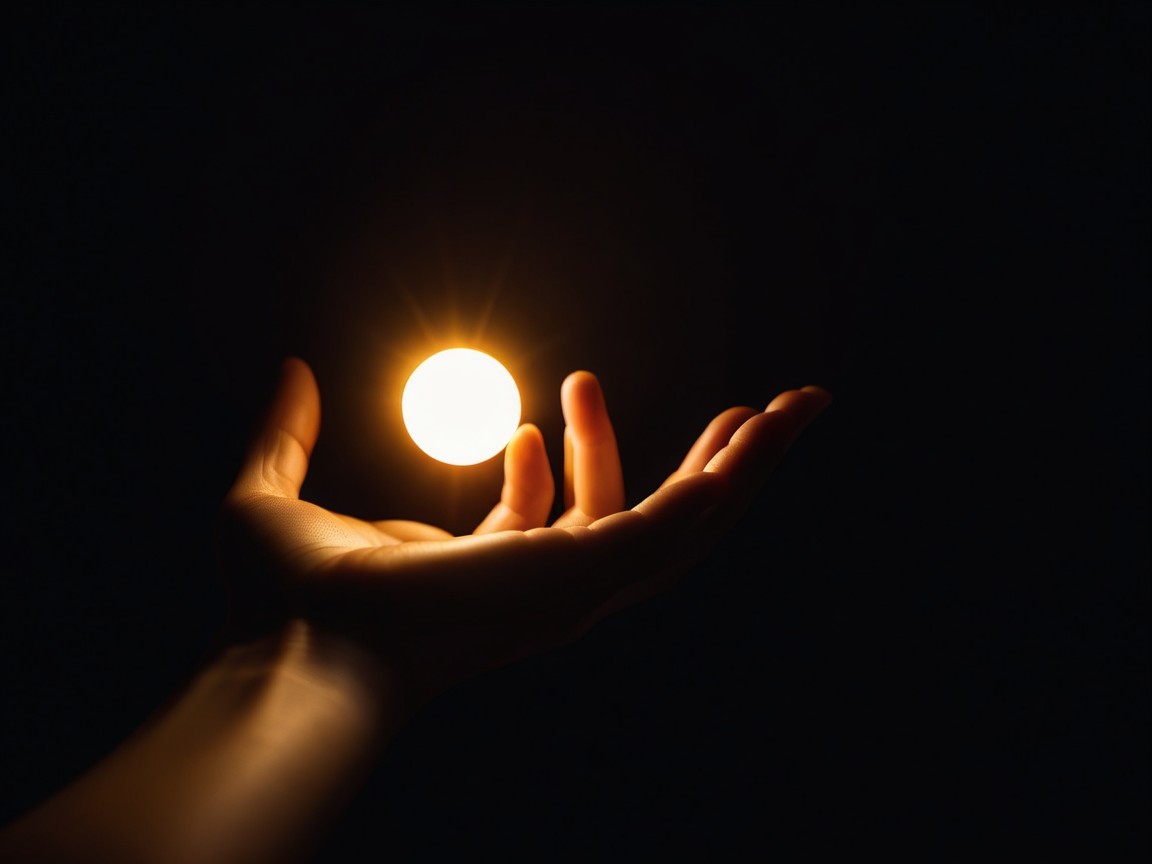 Hand Cradling Glowing Orb in Dark Setting