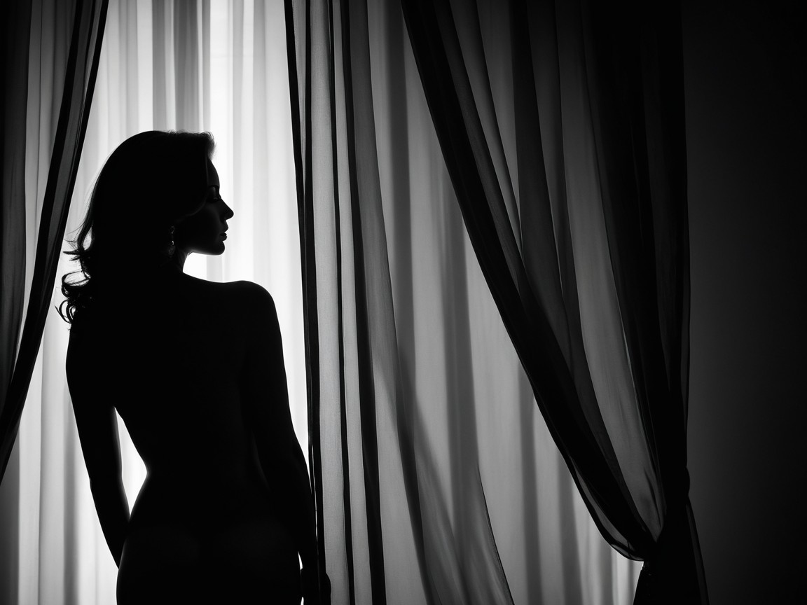 Silhouette of a woman by softly lit window