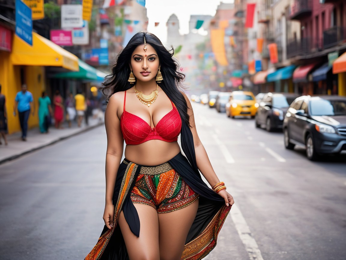 Confident Woman in Vibrant Street Fashion and Decor
