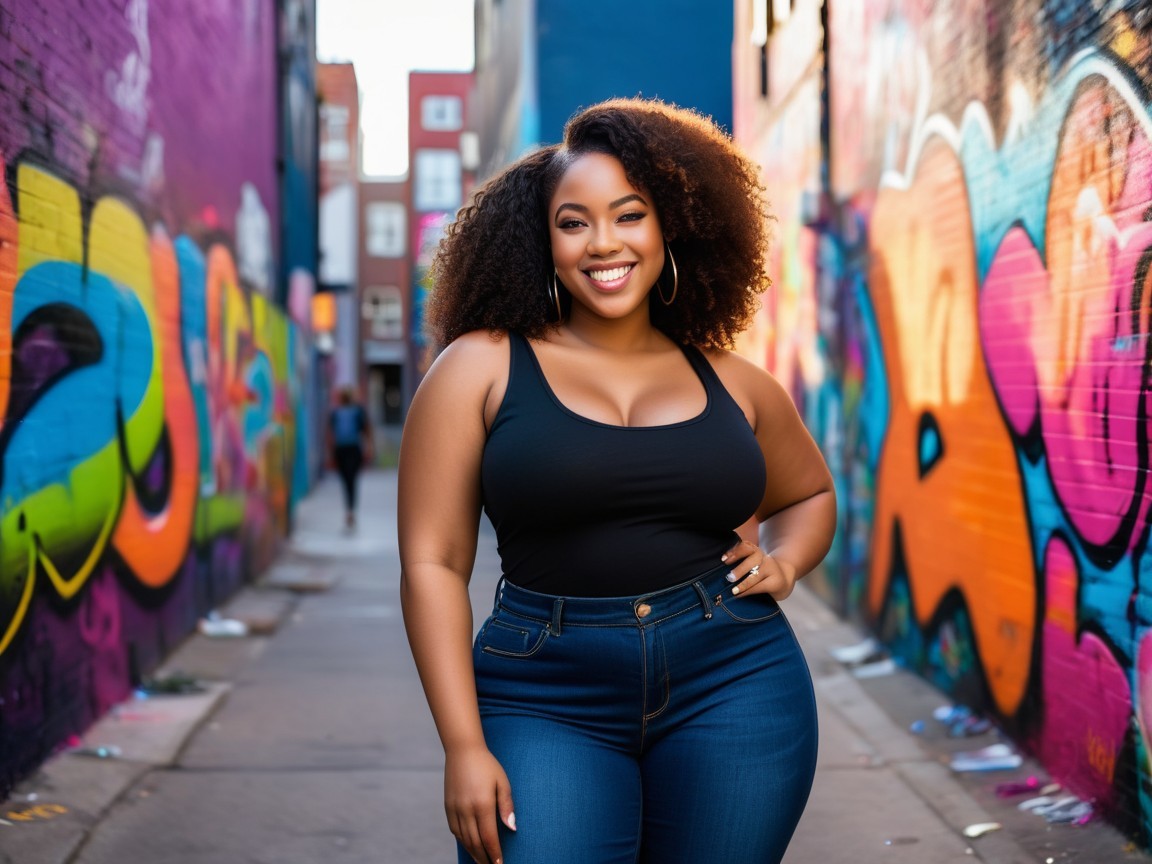 Confident Young Woman in Colorful Urban Alleyway