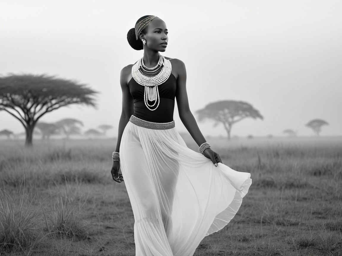 Elegant Model in Black-and-White Fashion Scene