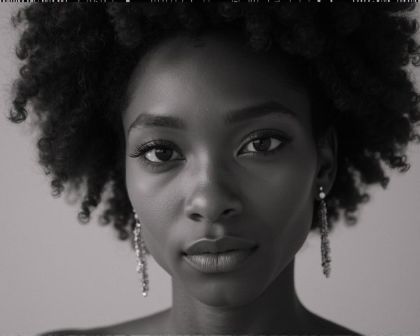 Close-Up Black and White Portrait with Striking Features