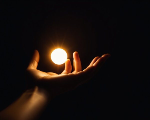 Hand Cradling Glowing Orb in Dark Setting