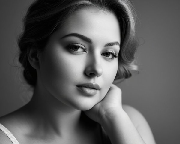 Black and White Portrait of a Woman with Wavy Hair