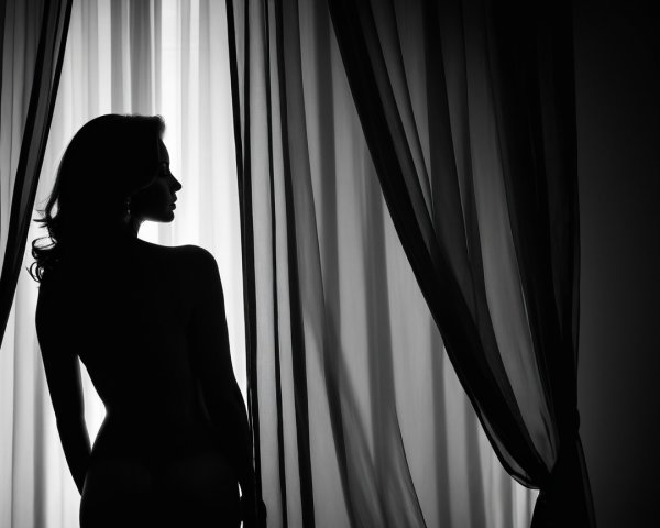 Silhouette of a woman by softly lit window