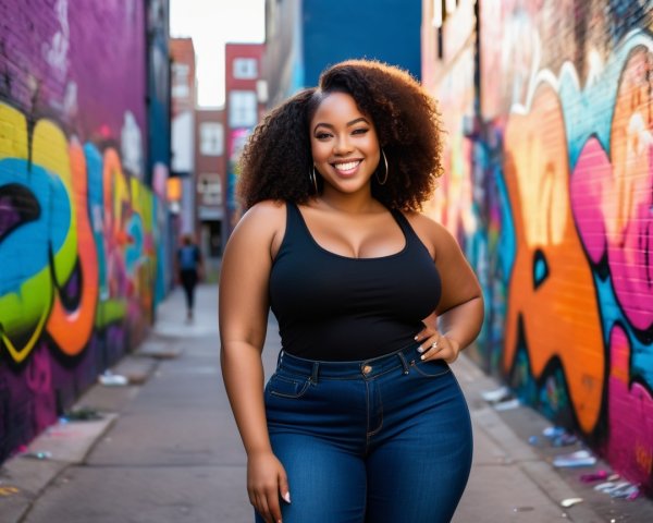 Confident Young Woman in Colorful Urban Alleyway