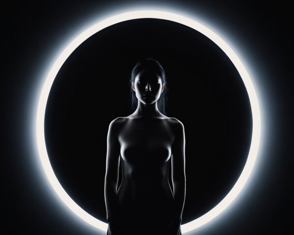 Silhouetted Woman in Halo of Light Against Darkness