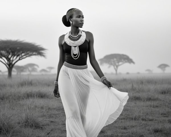 Elegant Model in Black-and-White Fashion Scene