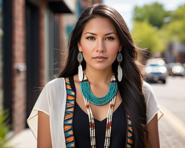 Confident Young Woman in Vibrant Cultural Outfit
