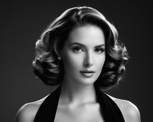 Black-and-white portrait of a woman with vintage curls
