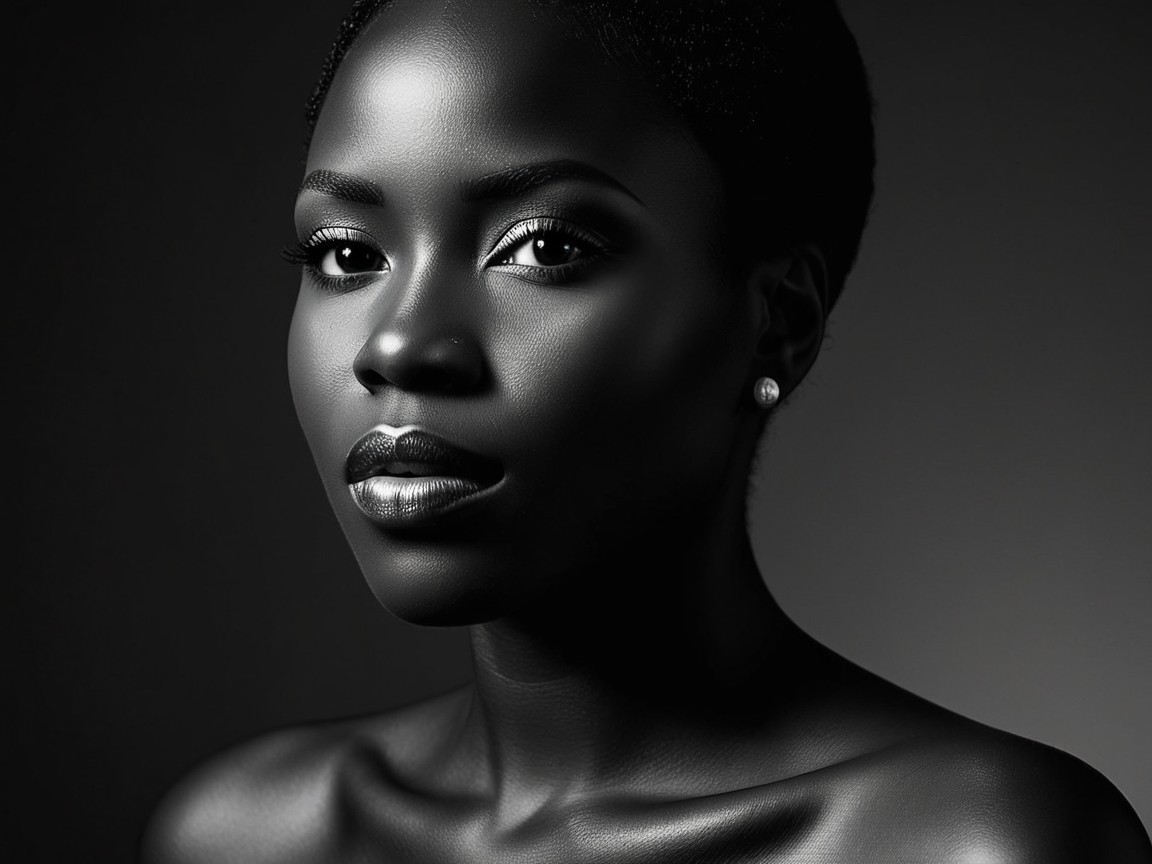 Black-and-white portrait of a young woman with short hair