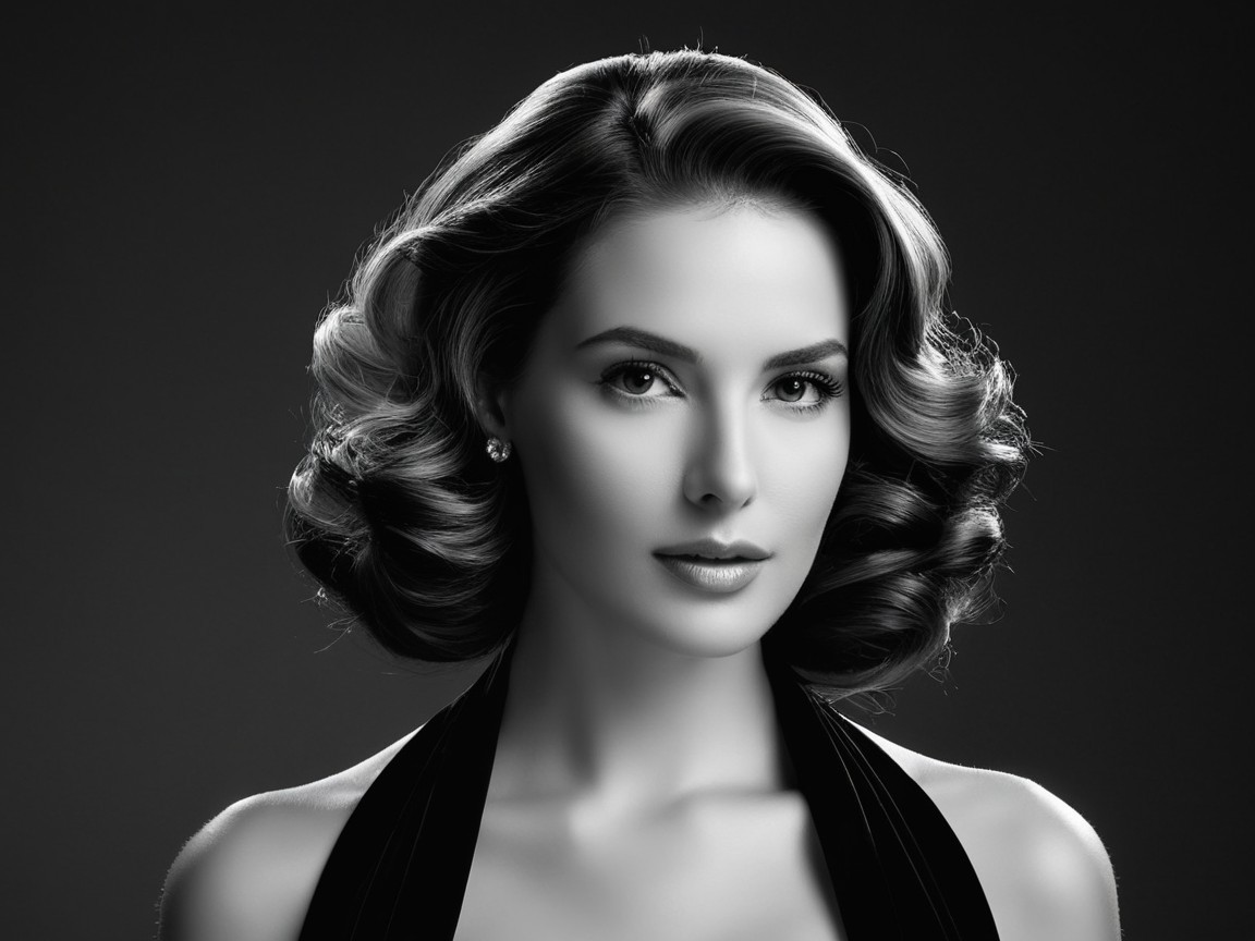 Black-and-white portrait of a woman with vintage curls