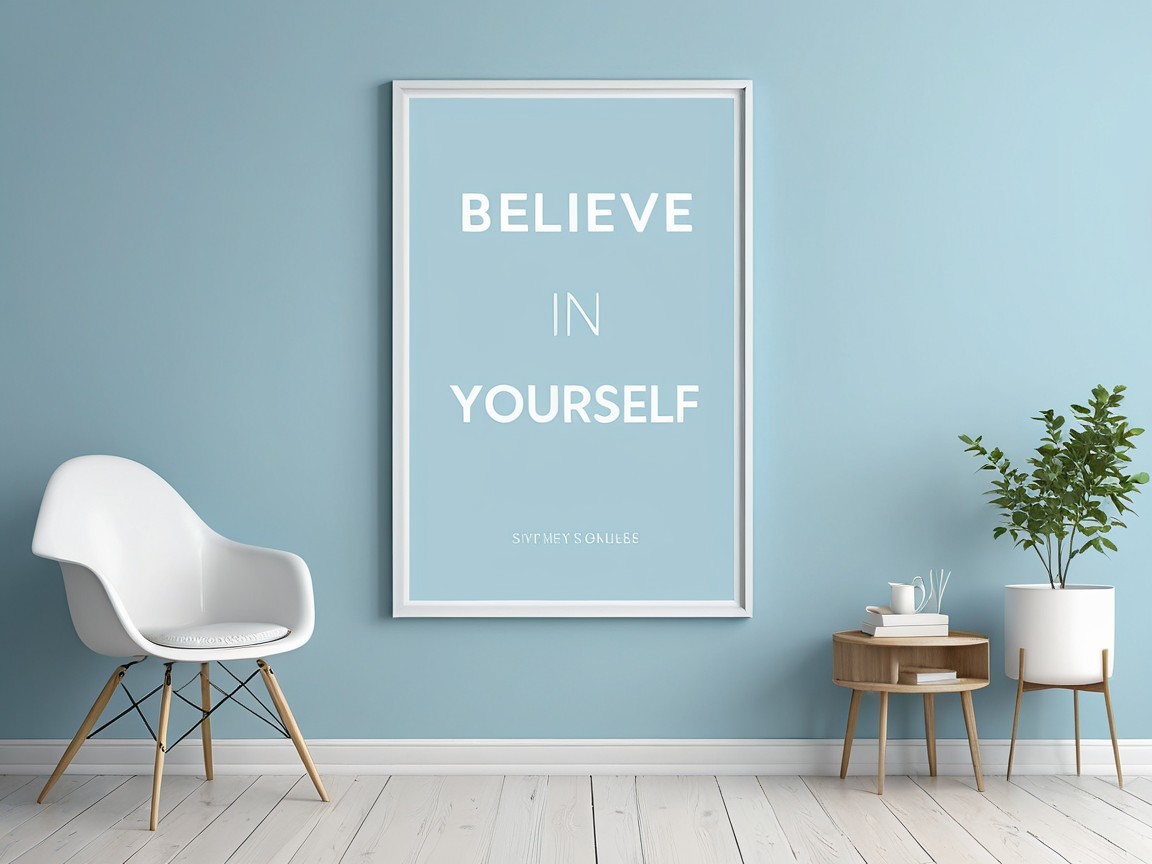 Minimalist Interior with Light Blue Wall and Decor