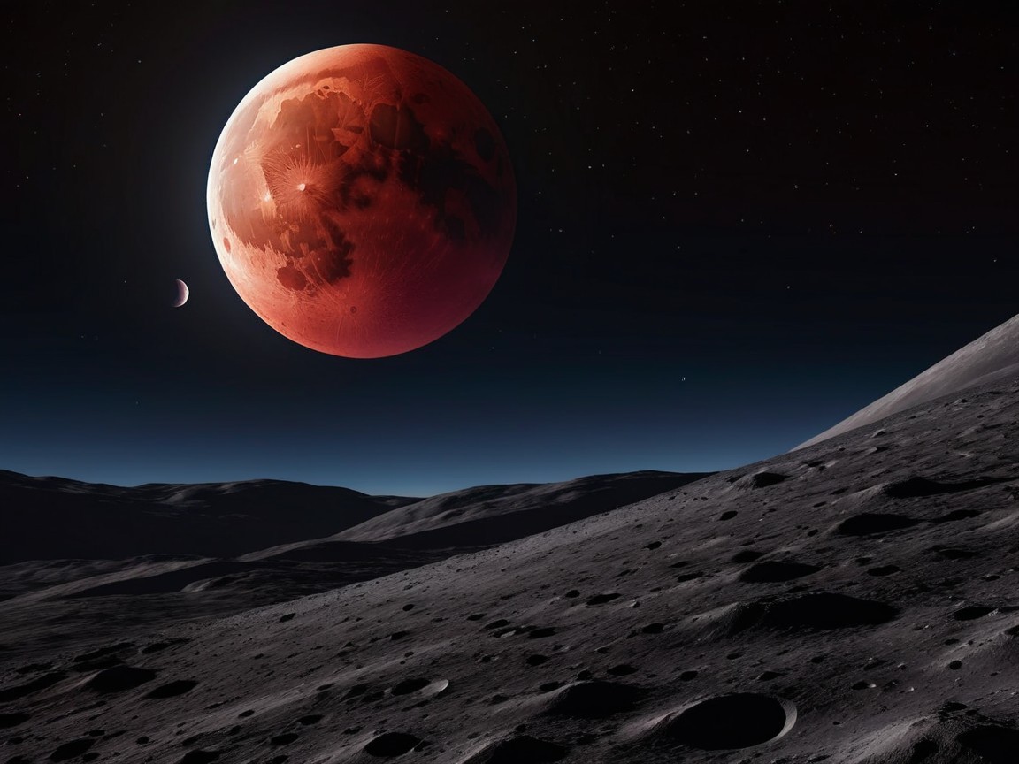 Extraterrestrial Landscape with Lunar Surface and Planets