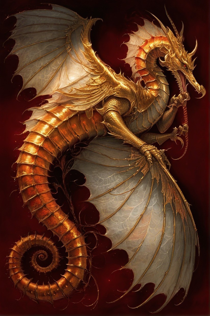 Golden Dragon with Intricate Scales and Wings