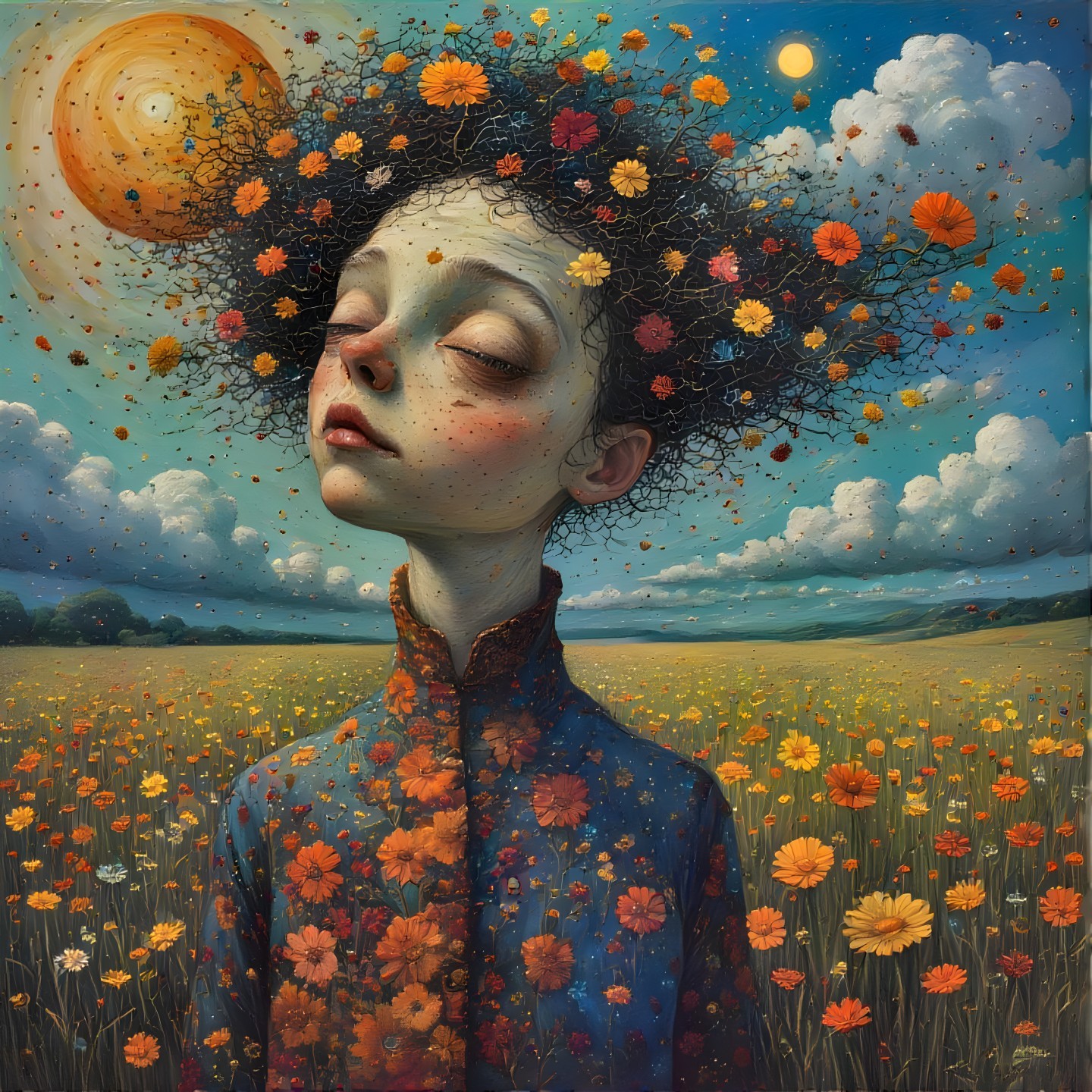 Surreal Portrait of a Girl in a Flower Field