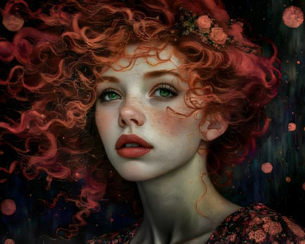 Portrait of a Young Woman with Red Hair and Flowers