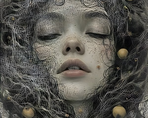 Close-up Portrait of a Young Woman with Curly Hair