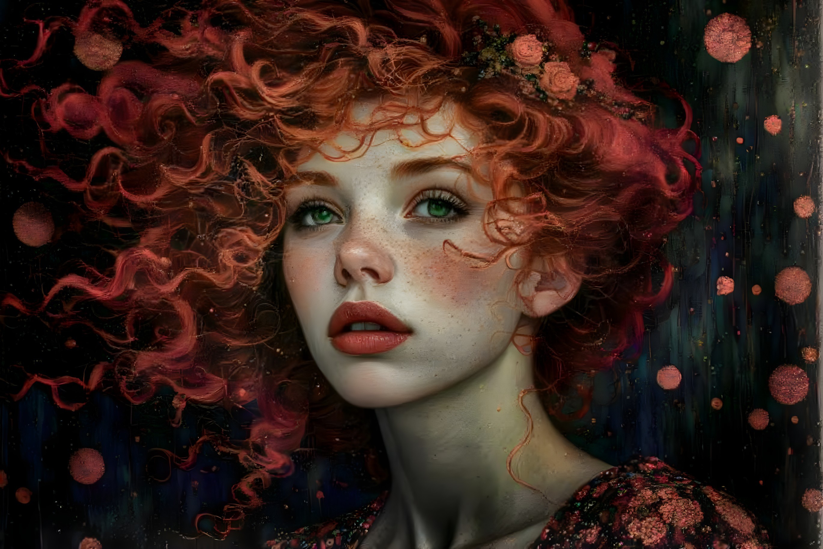 Portrait of a Young Woman with Red Hair and Flowers