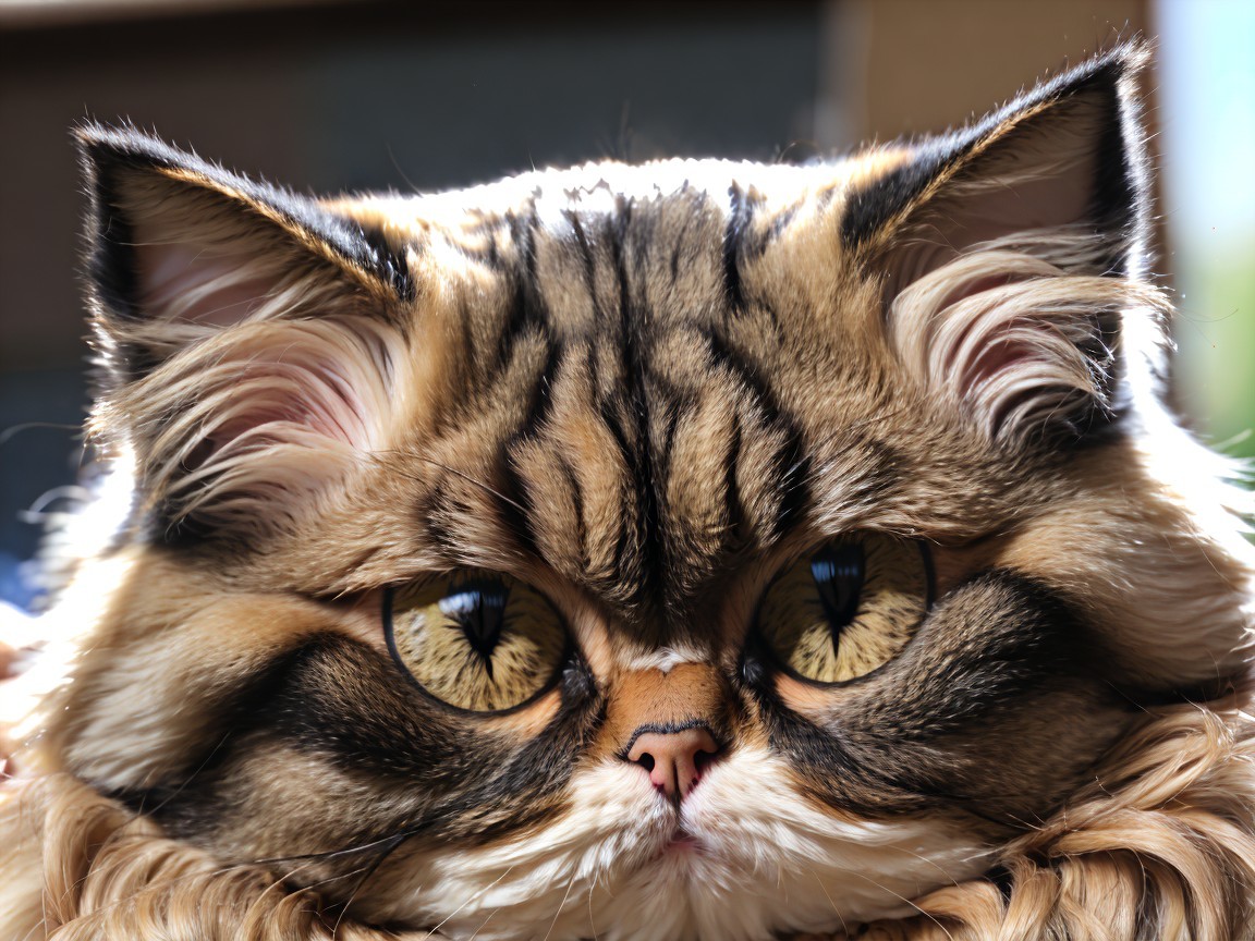 Close-Up of a Cat with Large Eyes and Plush Fur