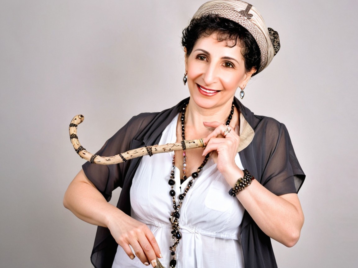 Cheerful Woman in Stylish Outfit and Decorative Cane