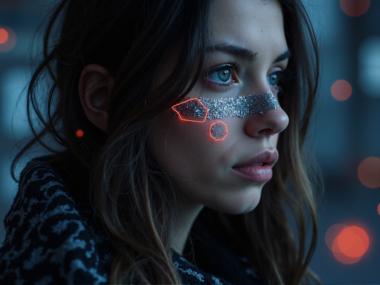 Close-Up Portrait of Woman with Glitter and Glow