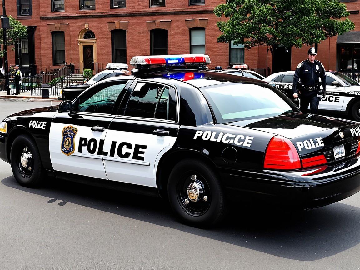 Police Car with Emergency Lights in Urban Setting