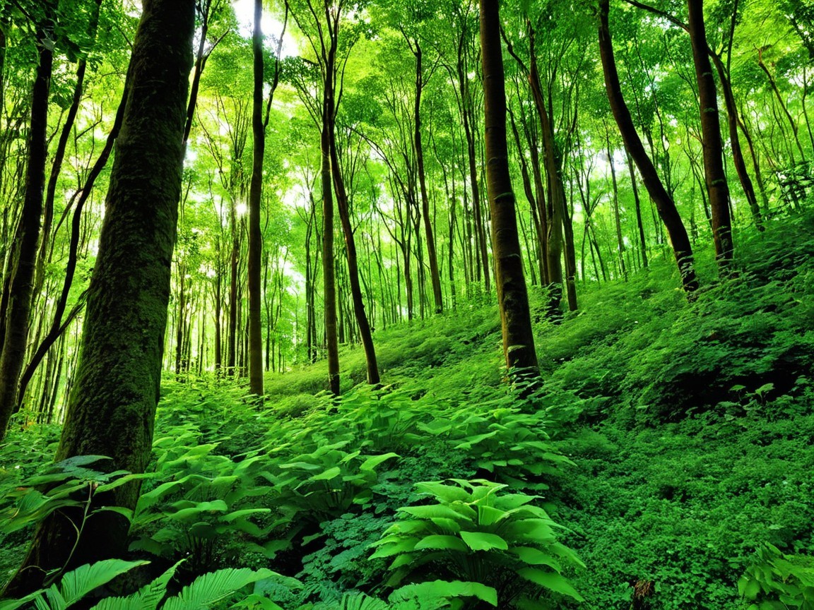 Lush Forest with Vibrant Green Trees and Foliage