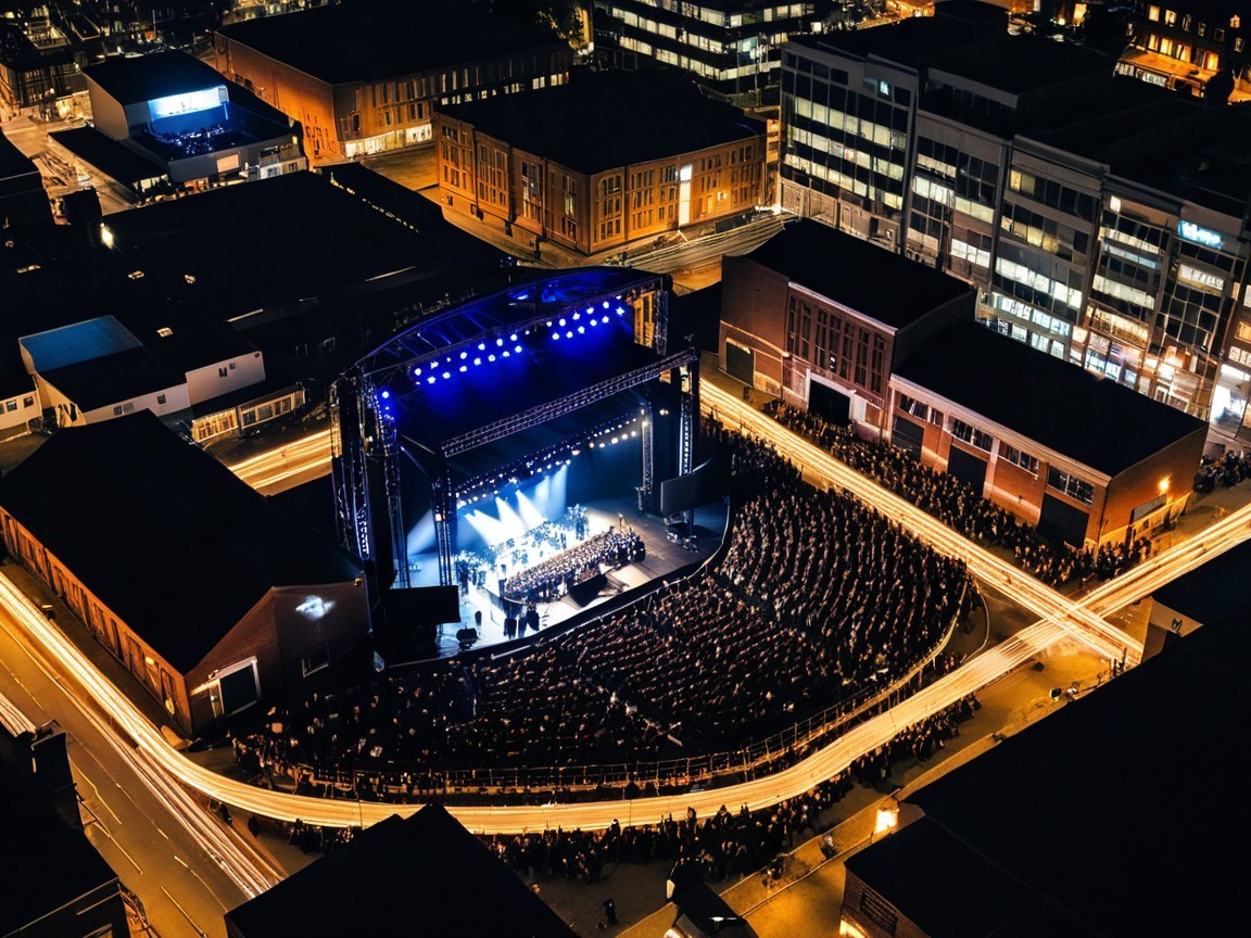 Vibrant Nighttime Concert Scene Over Urban Landscape