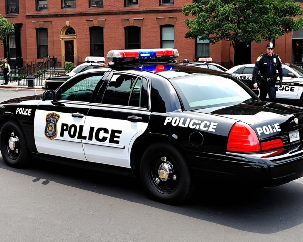 Police Car with Emergency Lights in Urban Setting