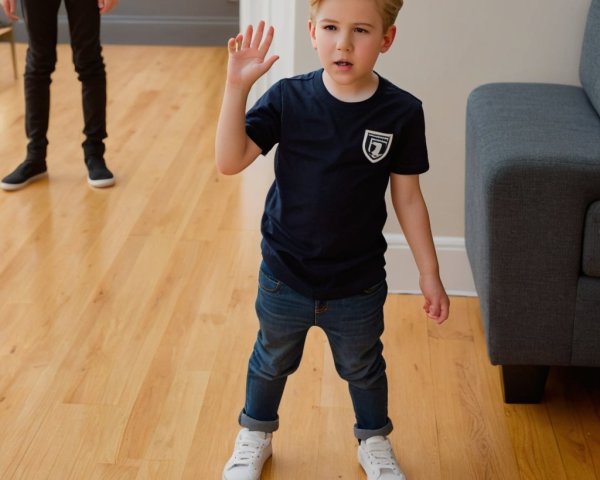 Child in a spacious living area with wooden floor