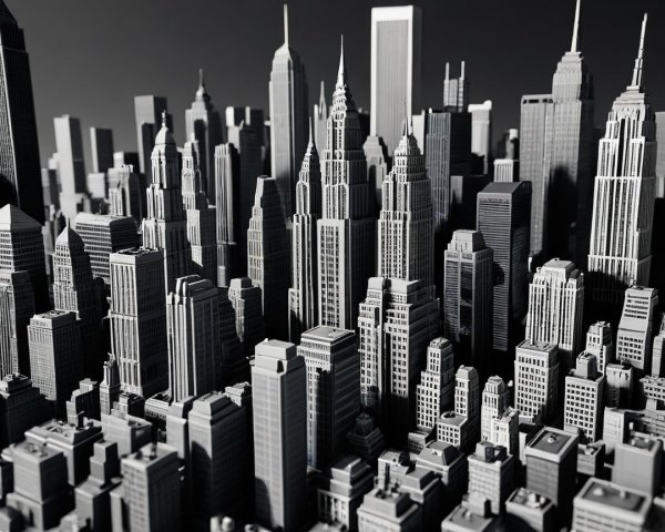 Black and White Aerial View of Urban Skyline