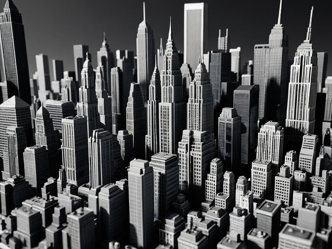 Black and White Aerial View of Urban Skyline