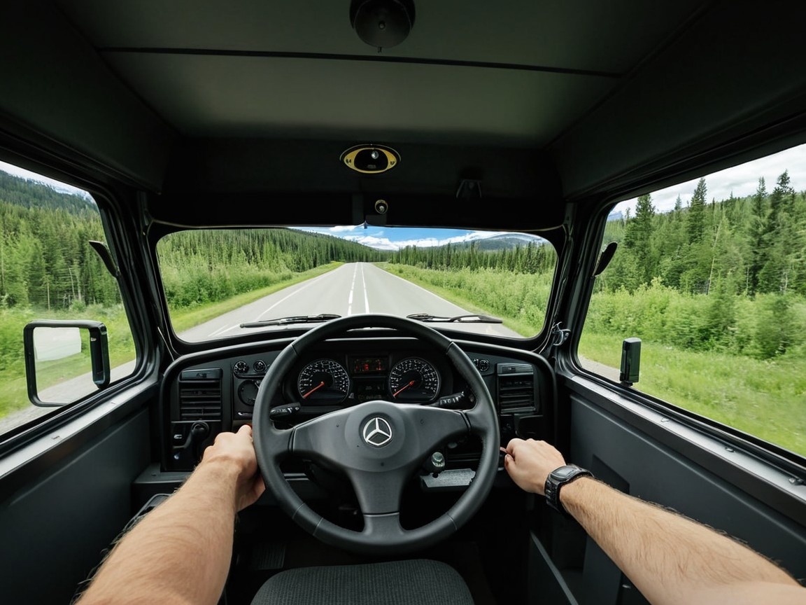 Driver's View Inside a Mercedes with Scenic Landscape