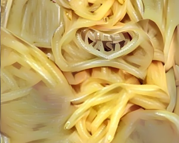 Stylized Anime Character with Horns and Food Elements