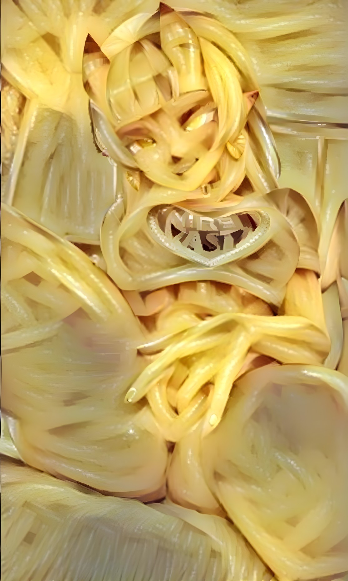 Stylized Anime Character with Horns and Food Elements