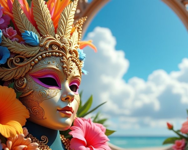Vibrant Masquerade Mask with Floral and Golden Accents