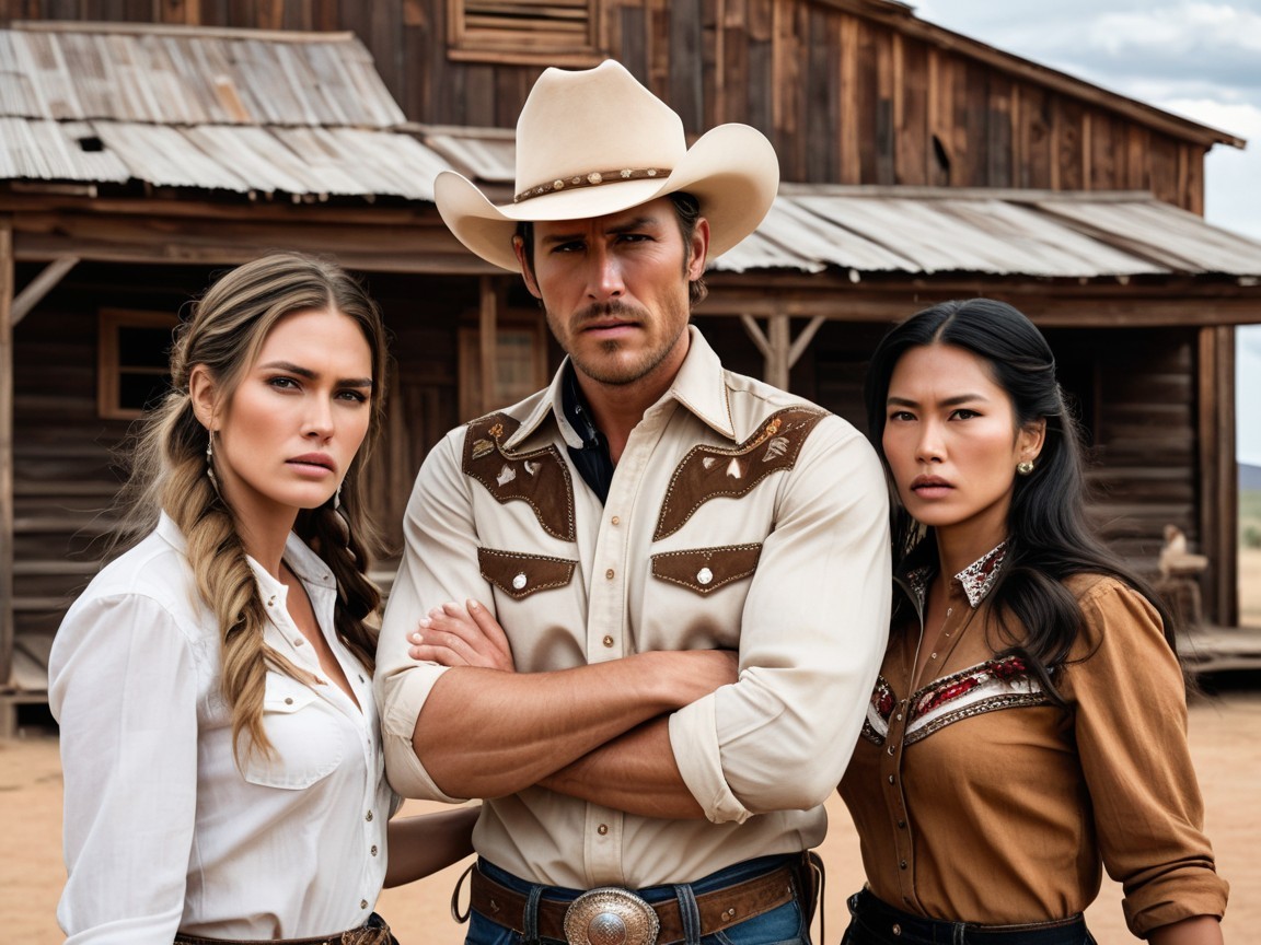 Three Confident Individuals in Cowboy Attire