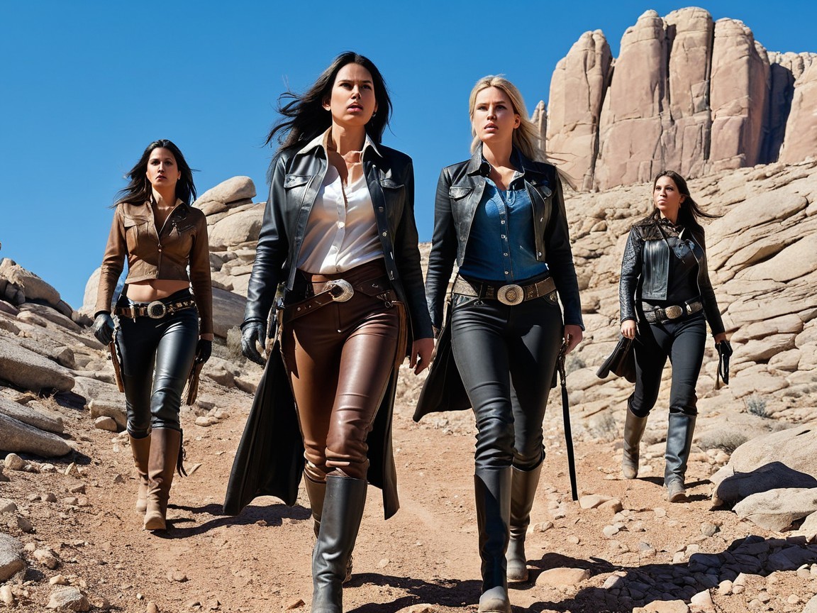 Confident Women in Western Styles Across Desert Landscape