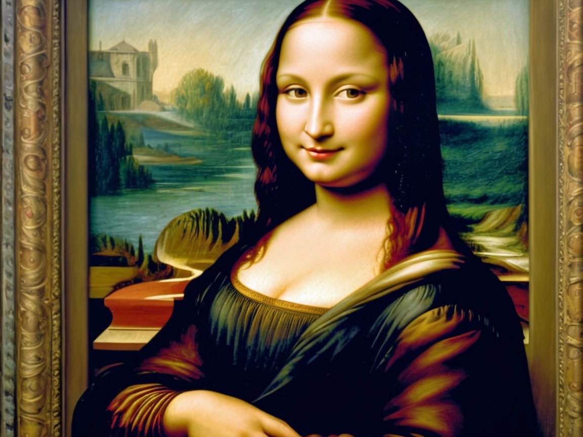 Portrait of a Woman with Enigmatic Smile and Landscape