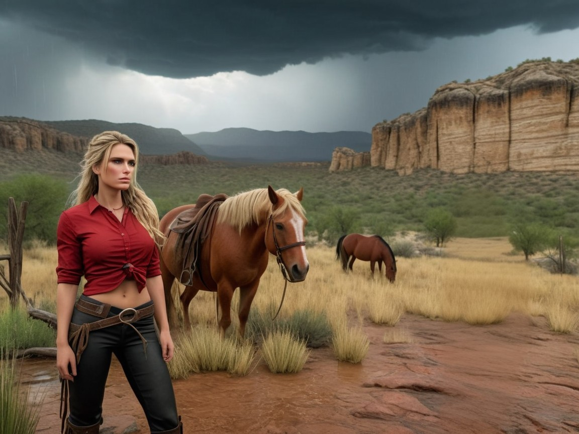 Confident Woman in Rugged American West Landscape