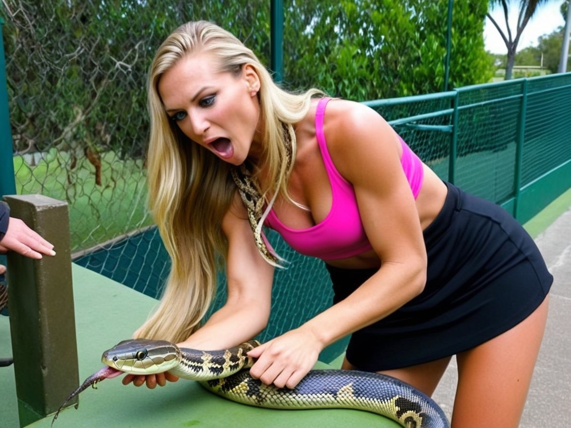 Woman in Pink Top Surprised by Snake in Park Setting