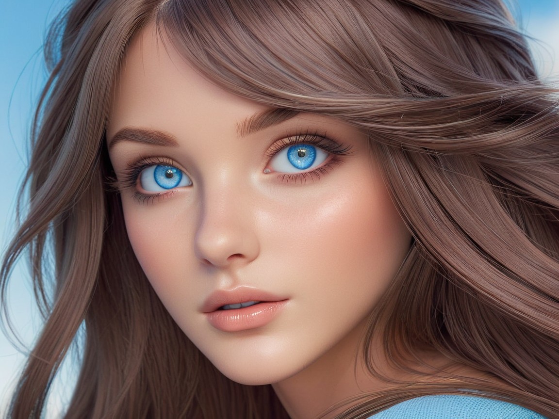 Close-Up Portrait of Young Woman with Blue Eyes