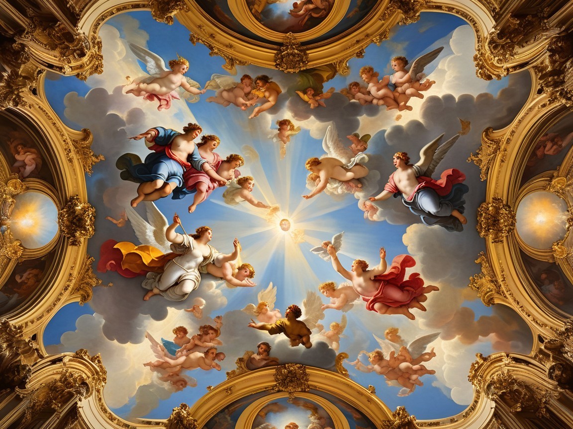 Heavenly Fresco with Angels and Radiant Light